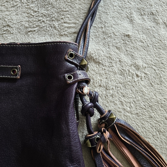 Emanuel Ungaro Paris Leather Fringe Crossbody Bag Boho Hippie Festival Purse - Picture 9 of 16